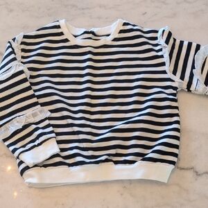 Girls Striped Black and White Ruffle Sleeve Top